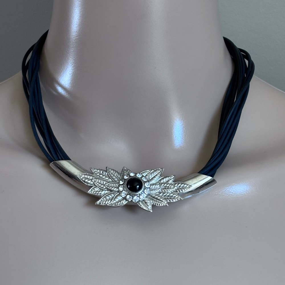 Floral Centerpiece Multi-Strand Cord Choker Necklace
